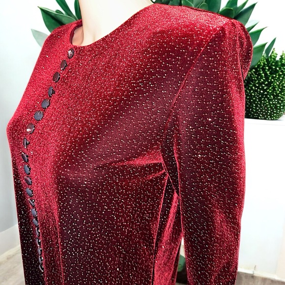 J.B.S. Deep Red Velvety Glittering Tunic - Picture 6 of 14